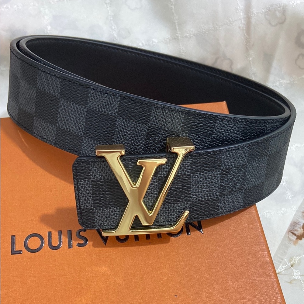 Louis Vuitton Black Checkered Mens Belt